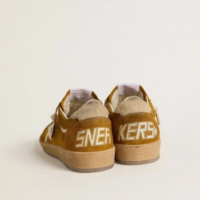 Golden Goose Ball Star In Suede With Beige Leather Star And Pony Skin Heel Tab Golden Goose Ball Star In Suede With Beige Leather Star And Pony Skin Heel Tab