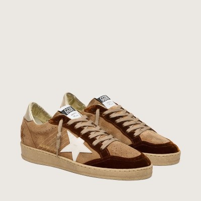 Golden Goose Ball Star In Tobacco Suede With White Leather Star And Cognac Velvet Inserts Golden Goose Ball Star In Tobacco Suede With White Leather Star And Cognac Velvet Inserts