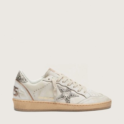 Golden Goose Ball Star In White Leather With Animal-Print Pony Skin Star