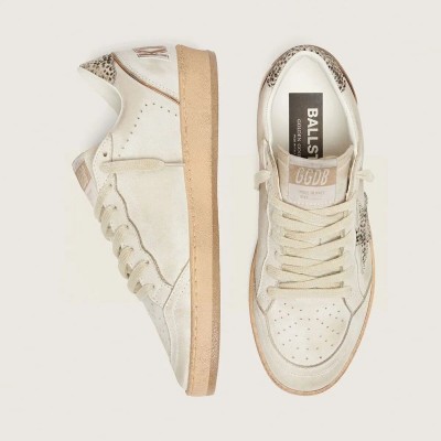 Golden Goose Ball Star In White Leather With Animal-Print Pony Skin Star