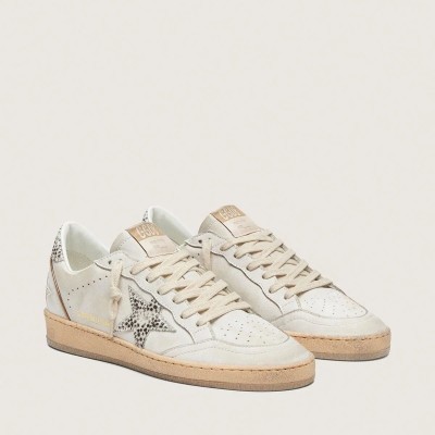 Golden Goose Ball Star In White Leather With Animal-Print Pony Skin Star Golden Goose Ball Star In White Leather With Animal-Print Pony Skin Star