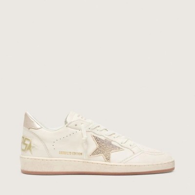 Golden Goose Ball Star In White Leather With Crystal Star And Metallic Heel Tab Golden Goose Ball Star In White Leather With Crystal Star And Metallic Heel Tab