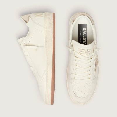 Golden Goose Ball Star In White Leather With Crystal Star And Metallic Heel Tab Golden Goose Ball Star In White Leather With Crystal Star And Metallic Heel Tab
