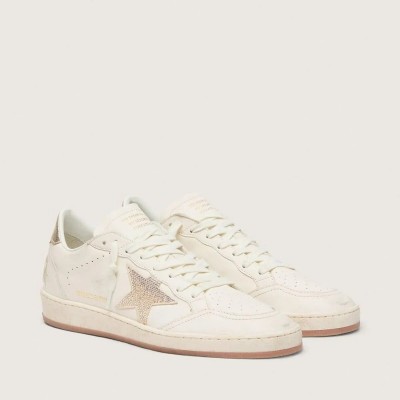 Golden Goose Ball Star In White Leather With Crystal Star And Metallic Heel Tab Golden Goose Ball Star In White Leather With Crystal Star And Metallic Heel Tab