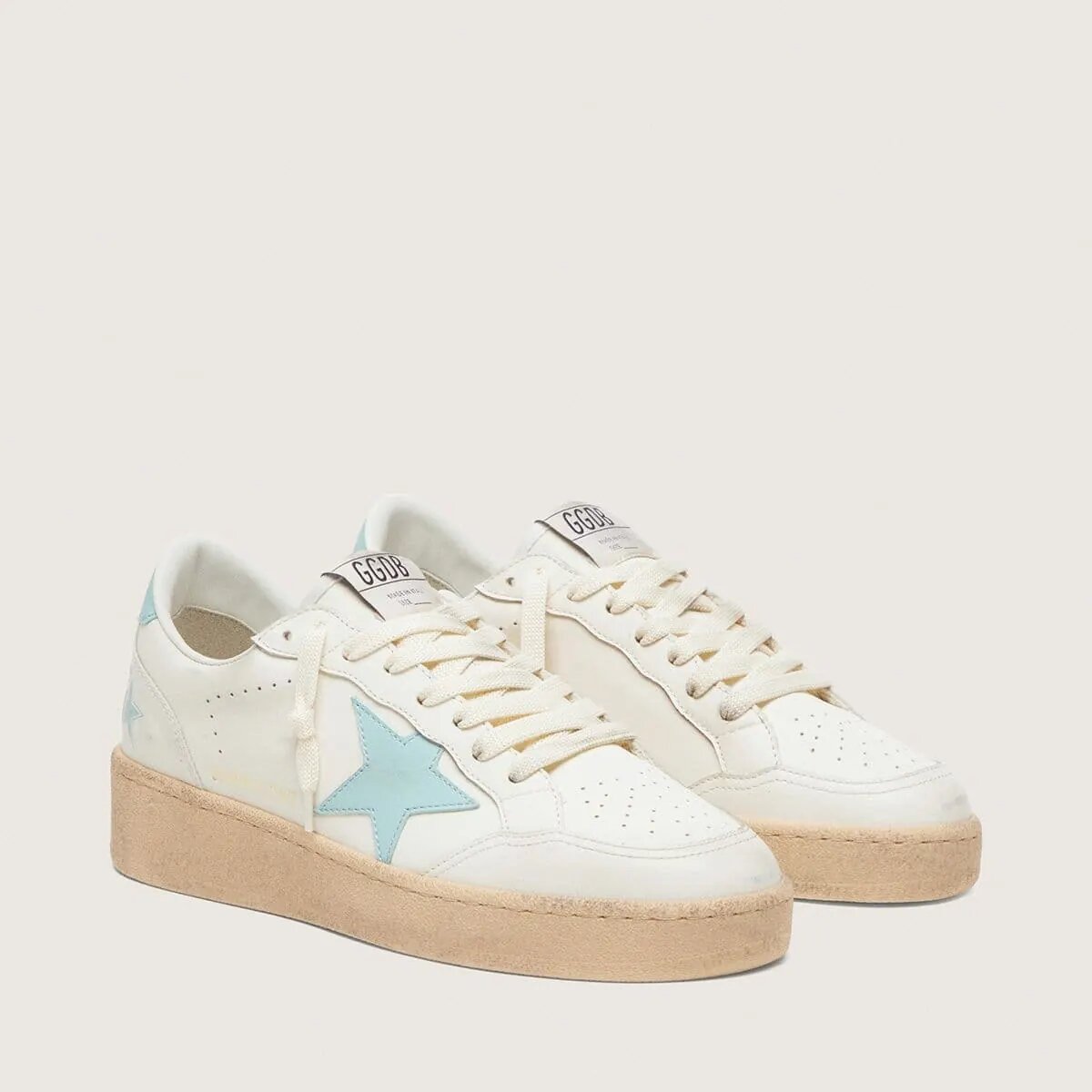 Golden Goose Ball Star In White Leather With Light Blue Star Golden Goose Ball Star In White Leather With Light Blue Star