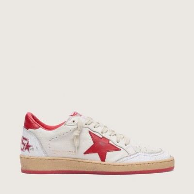 Golden Goose Ball Star In White Leather With Red Star And Heel Tab Golden Goose Ball Star In White Leather With Red Star And Heel Tab