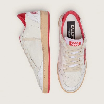 Golden Goose Ball Star In White Leather With Red Star And Heel Tab Golden Goose Ball Star In White Leather With Red Star And Heel Tab