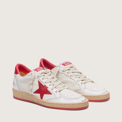 Golden Goose Ball Star In White Leather With Red Star And Heel Tab Golden Goose Ball Star In White Leather With Red Star And Heel Tab