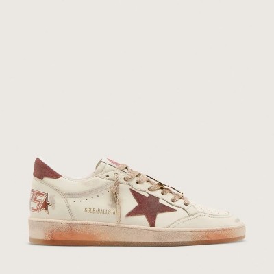 Golden Goose Ball Star In White Leather With Rust Leather Star And Heel Tab Golden Goose Ball Star In White Leather With Rust Leather Star And Heel Tab