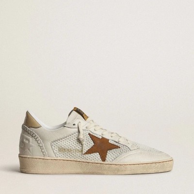 Golden Goose Ball Star In White Nappa And Mesh With Tobacco-Colored Nubuck Star And Beige Heel Tab