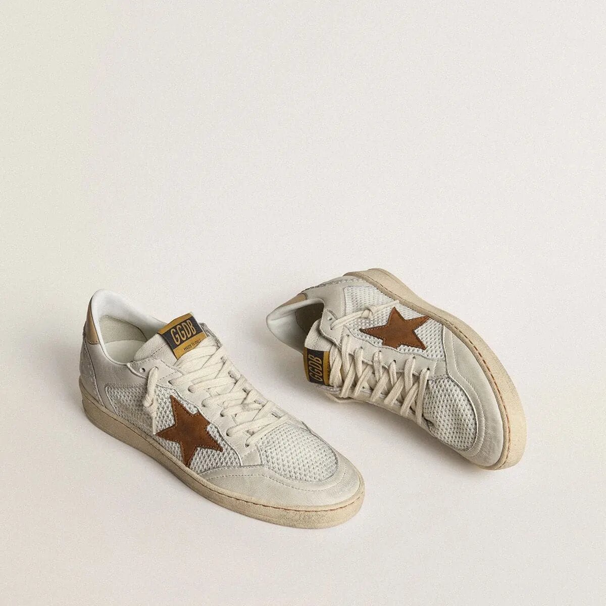 Golden Goose Ball Star In White Nappa And Mesh With Tobacco-Colored Nubuck Star And Beige Heel Tab