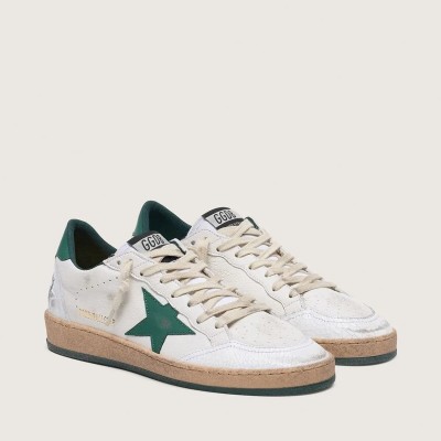 Golden Goose Ball Star In White Nappa Leather With Green Leather Star And Heel Tab Golden Goose Ball Star In White Nappa Leather With Green Leather Star And Heel Tab