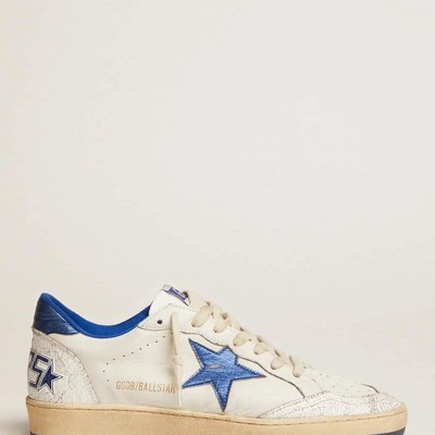 Golden Goose Ball Star In White Nappa With Bright Blue Metallic Leather Star And Heel Tab Golden Goose Ball Star In White Nappa With Bright Blue Metallic Leather Star And Heel Tab