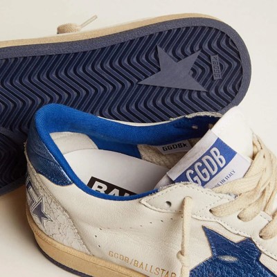 Golden Goose Ball Star In White Nappa With Bright Blue Metallic Leather Star And Heel Tab Golden Goose Ball Star In White Nappa With Bright Blue Metallic Leather Star And Heel Tab