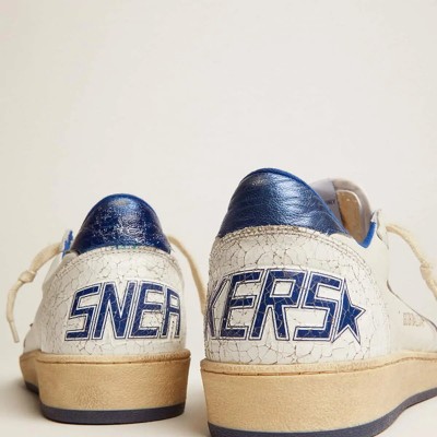 Golden Goose Ball Star In White Nappa With Bright Blue Metallic Leather Star And Heel Tab Golden Goose Ball Star In White Nappa With Bright Blue Metallic Leather Star And Heel Tab