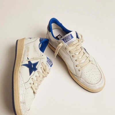 Golden Goose Ball Star In White Nappa With Bright Blue Metallic Leather Star And Heel Tab Golden Goose Ball Star In White Nappa With Bright Blue Metallic Leather Star And Heel Tab