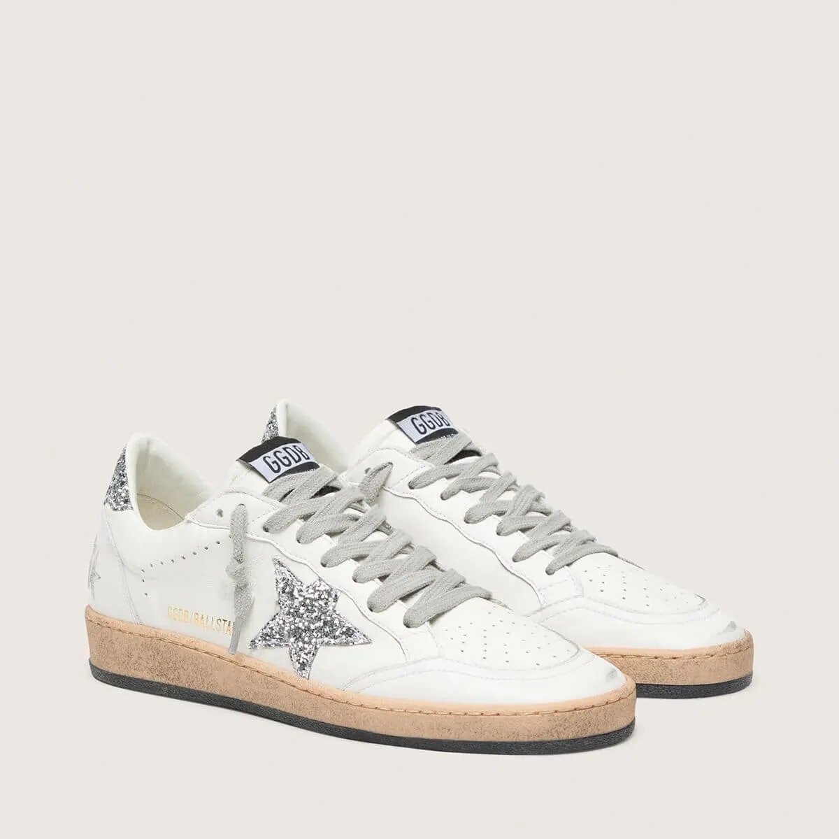 Golden Goose Ball Star Wishes In Nappa Leather With Glitter Star And Heel Tab Golden Goose Ball Star Wishes In Nappa Leather With Glitter Star And Heel Tab