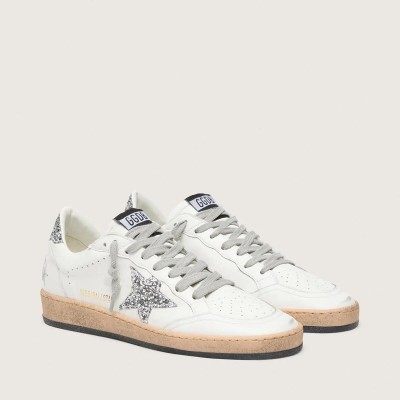 Golden Goose Ball Star Wishes In Nappa Leather With Glitter Star And Heel Tab Golden Goose Ball Star Wishes In Nappa Leather With Glitter Star And Heel Tab