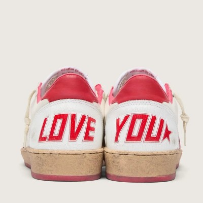 Golden Goose Ball Star Wishes In White Leather With A Red Star And Heel Tab Golden Goose Ball Star Wishes In White Leather With A Red Star And Heel Tab