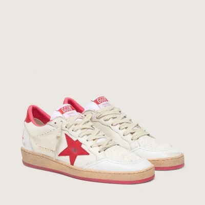 Golden Goose Ball Star Wishes In White Leather With A Red Star And Heel Tab Golden Goose Ball Star Wishes In White Leather With A Red Star And Heel Tab