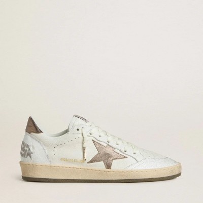 Golden Goose Ball Star Wishes In White Leather With Metallic Bronze Leather Star Golden Goose Ball Star Wishes In White Leather With Metallic Bronze Leather Star