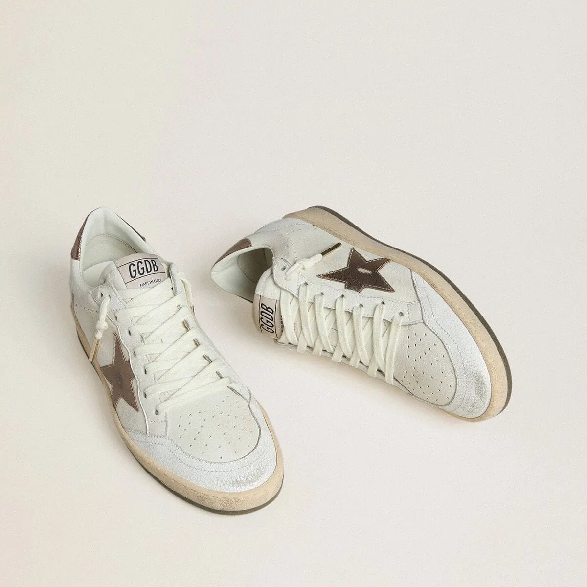 Golden Goose Ball Star Wishes In White Leather With Metallic Bronze Leather Star Golden Goose Ball Star Wishes In White Leather With Metallic Bronze Leather Star