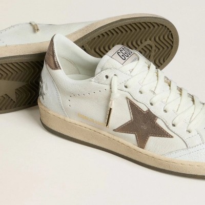 Golden Goose Ball Star Wishes In White Leather With Metallic Bronze Leather Star Golden Goose Ball Star Wishes In White Leather With Metallic Bronze Leather Star