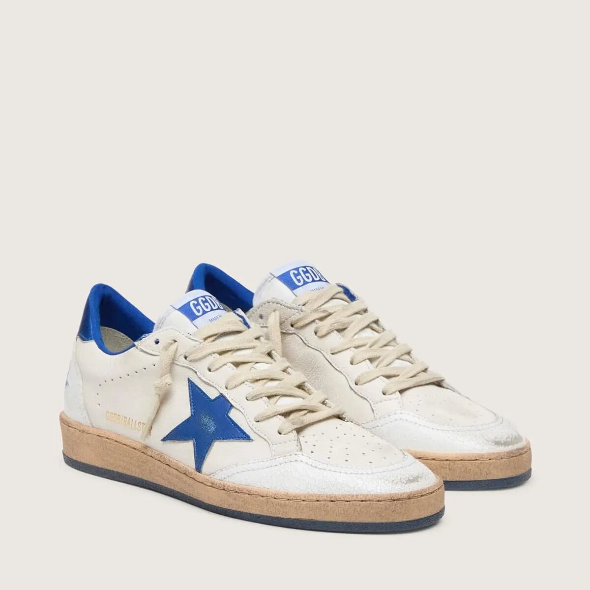 Golden Goose Ball Star Wishes In White Nappa Leather With Bright Blue Star And Heel Tab Golden Goose Ball Star Wishes In White Nappa Leather With Bright Blue Star And Heel Tab