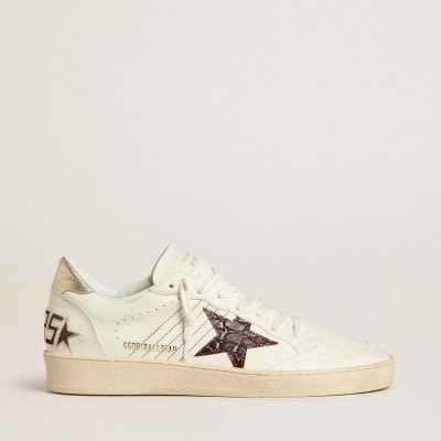 Golden Goose Ball Star With Burgundy Croc-Print Leather Star And Gold Heel Tab Golden Goose Ball Star With Burgundy Croc-Print Leather Star And Gold Heel Tab