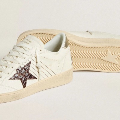 Golden Goose Ball Star With Burgundy Croc-Print Leather Star And Gold Heel Tab Golden Goose Ball Star With Burgundy Croc-Print Leather Star And Gold Heel Tab