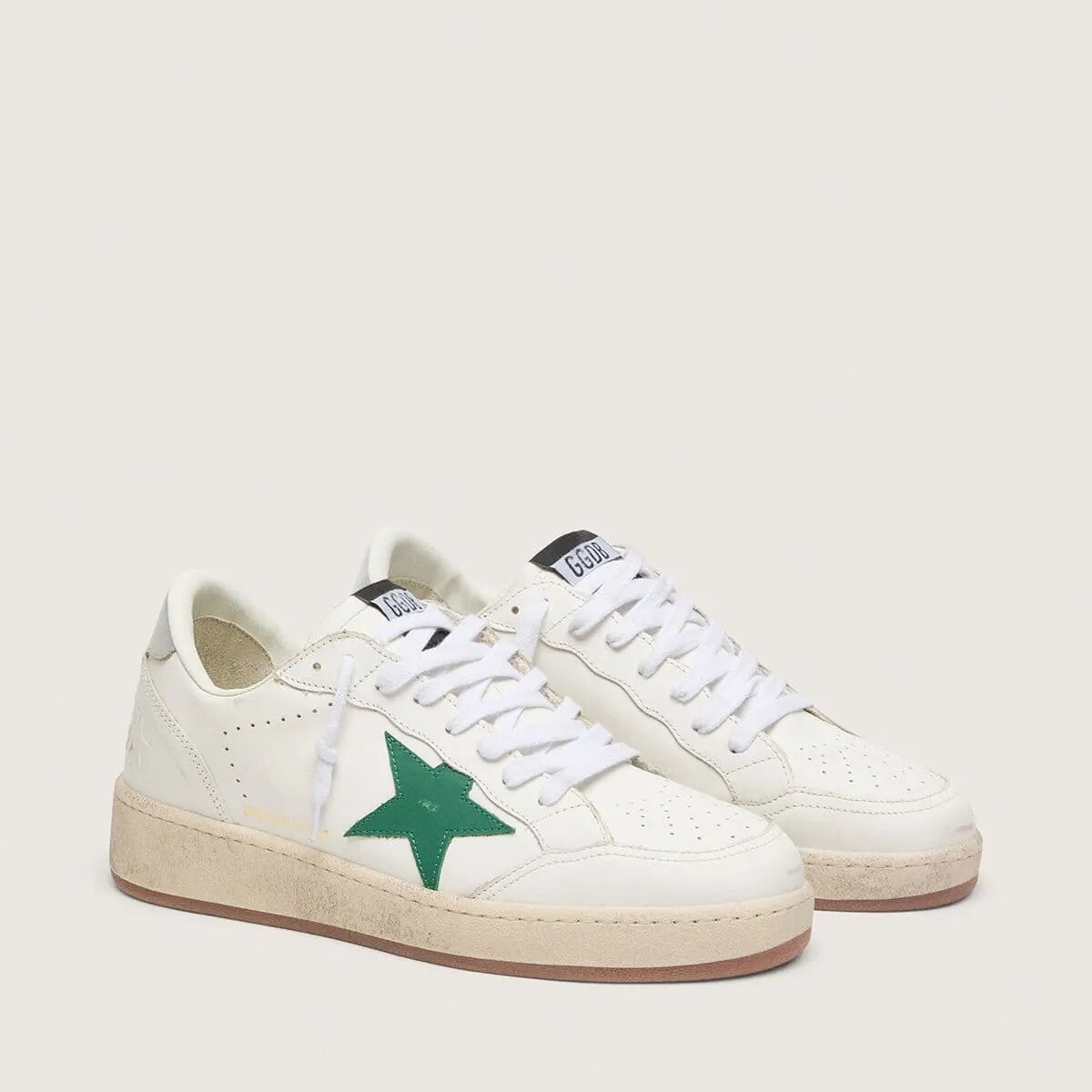 Golden Goose Ball Star With Green Leather Star And Metallic Leather Heel Tab Golden Goose Ball Star With Green Leather Star And Metallic Leather Heel Tab