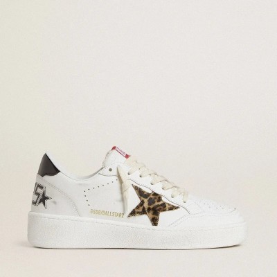 Golden Goose Ball Star With Leopard Pony Skin Star And Black Laminated Leather Heel Tab Golden Goose Ball Star With Leopard Pony Skin Star And Black Laminated Leather Heel Tab