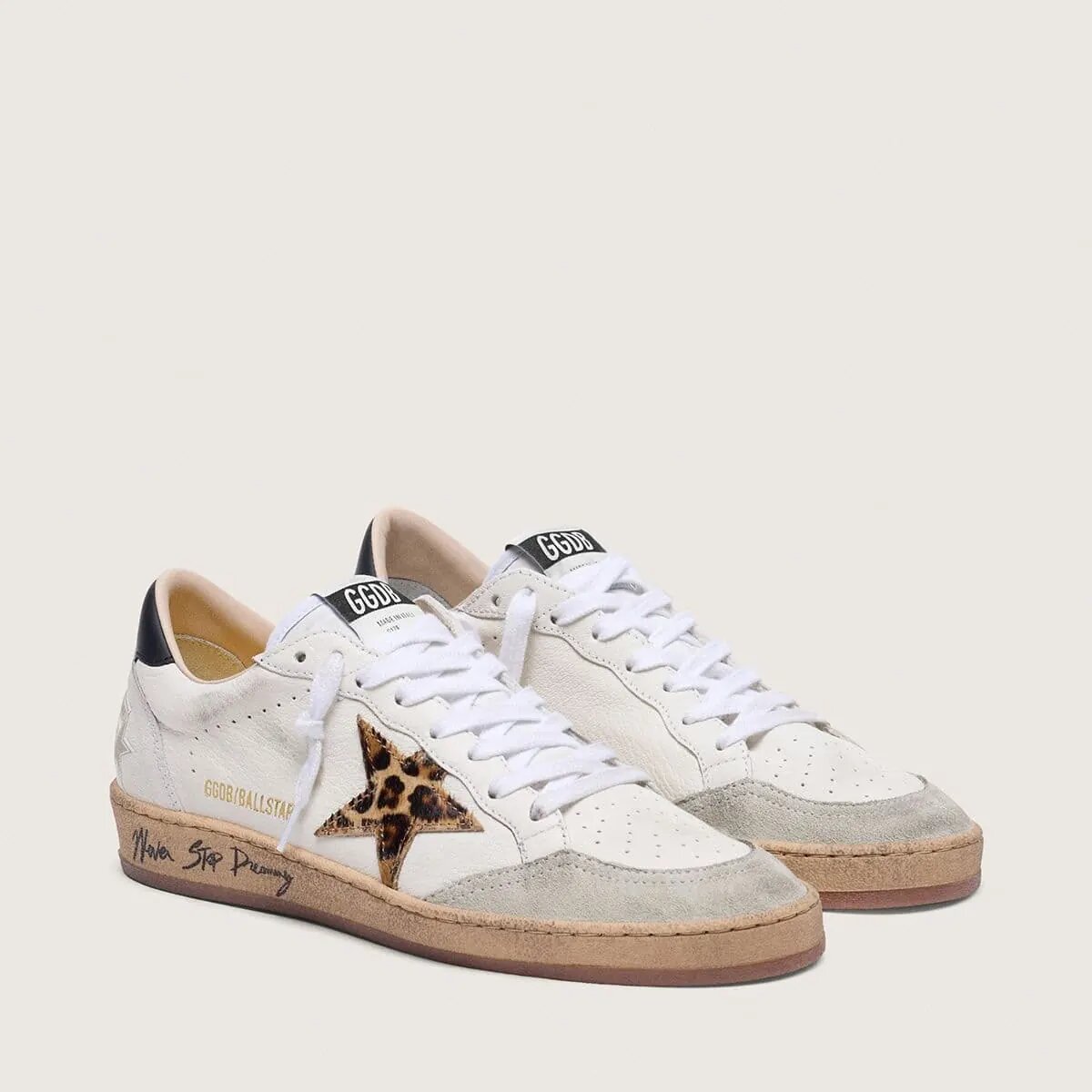 Golden Goose Ball Star With Leopard Print Pony Skin Star And Black Heel Tab Golden Goose Ball Star With Leopard Print Pony Skin Star And Black Heel Tab