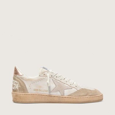 Golden Goose Ball Star With Pink Suede Star And Silver Glitter Edges And Rose Gold Heel Tab Golden Goose Ball Star With Pink Suede Star And Silver Glitter Edges And Rose Gold Heel Tab