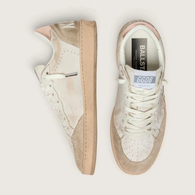 Golden Goose Ball Star With Pink Suede Star And Silver Glitter Edges And Rose Gold Heel Tab Golden Goose Ball Star With Pink Suede Star And Silver Glitter Edges And Rose Gold Heel Tab
