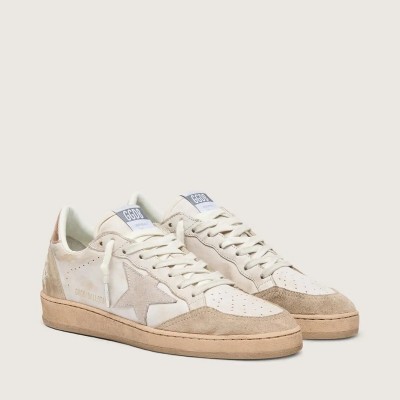Golden Goose Ball Star With Pink Suede Star And Silver Glitter Edges And Rose Gold Heel Tab Golden Goose Ball Star With Pink Suede Star And Silver Glitter Edges And Rose Gold Heel Tab