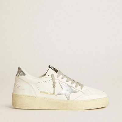 Golden Goose Ball Star With Silver Leather Star And Silver Glitter Heel Tab Golden Goose Ball Star With Silver Leather Star And Silver Glitter Heel Tab