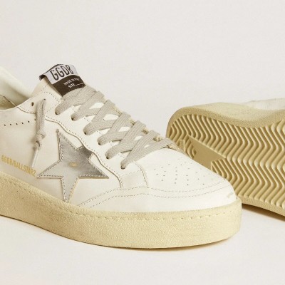 Golden Goose Ball Star With Silver Leather Star And Silver Glitter Heel Tab Golden Goose Ball Star With Silver Leather Star And Silver Glitter Heel Tab