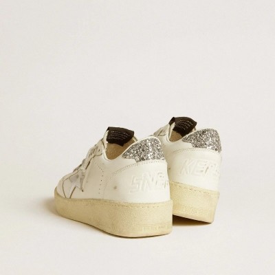 Golden Goose Ball Star With Silver Leather Star And Silver Glitter Heel Tab Golden Goose Ball Star With Silver Leather Star And Silver Glitter Heel Tab