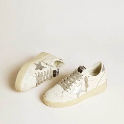 Golden Goose Ball Star With Silver Leather Star And Silver Glitter Heel Tab Golden Goose Ball Star With Silver Leather Star And Silver Glitter Heel Tab