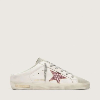 Golden Goose Bio-Based Super-Star Sabot With Pink Glitter Star And Suede Toe Golden Goose Bio-Based Super-Star Sabot With Pink Glitter Star And Suede Toe