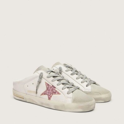 Golden Goose Bio-Based Super-Star Sabot With Pink Glitter Star And Suede Toe Golden Goose Bio-Based Super-Star Sabot With Pink Glitter Star And Suede Toe