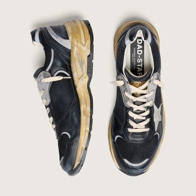 Golden Goose Dad-Star In Black And Silver Mesh And Nappa With Ice-Gray Star Golden Goose Dad-Star In Black And Silver Mesh And Nappa With Ice-Gray Star