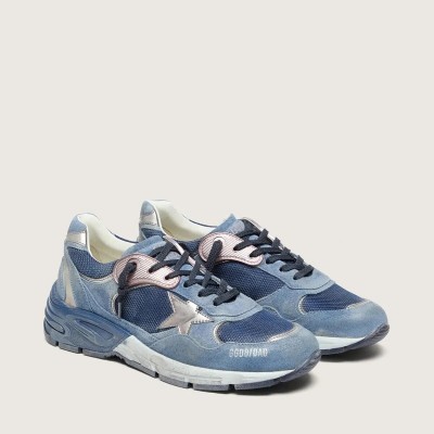 Golden Goose Dad-Star In Denim-Blue Suede With Silver Leather Star Golden Goose Dad-Star In Denim-Blue Suede With Silver Leather Star