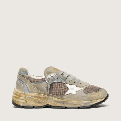 Golden Goose Dad-Star In Dove-Gray Suede And Silver Mesh With White Leather Star And Suede Heel Tab Golden Goose Dad-Star In Dove-Gray Suede And Silver Mesh With White Leather Star And Suede Heel Tab