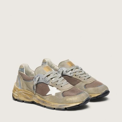 Golden Goose Dad-Star In Dove-Gray Suede And Silver Mesh With White Leather Star And Suede Heel Tab Golden Goose Dad-Star In Dove-Gray Suede And Silver Mesh With White Leather Star And Suede Heel Tab