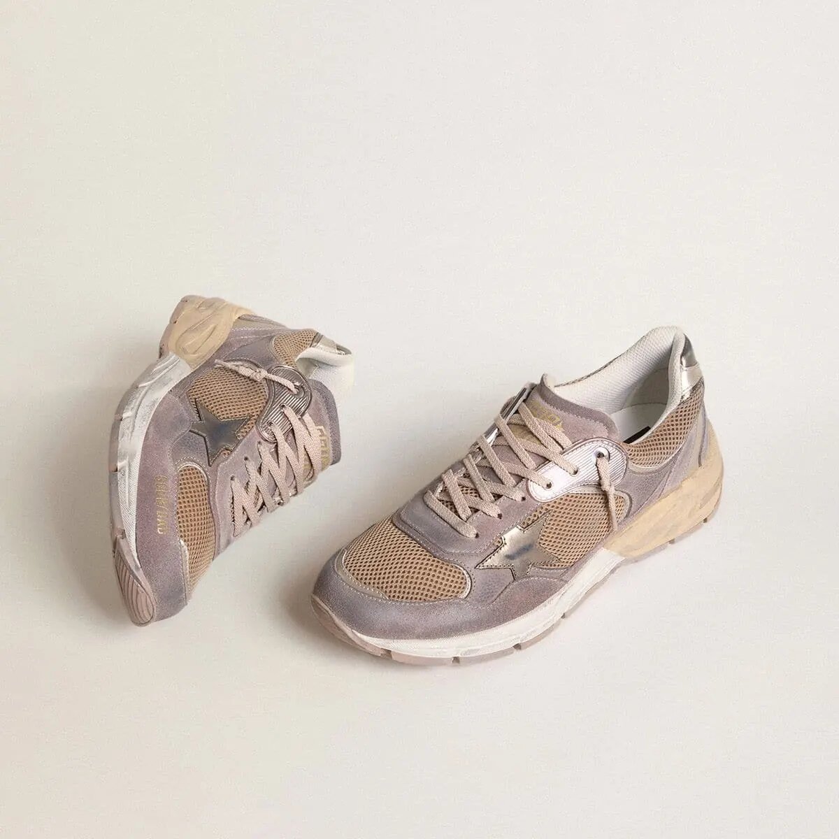 Golden Goose Dad-Star In Lilac Suede And Mesh With Laminated Leather Star And Heel Tab Golden Goose Dad-Star In Lilac Suede And Mesh With Laminated Leather Star And Heel Tab
