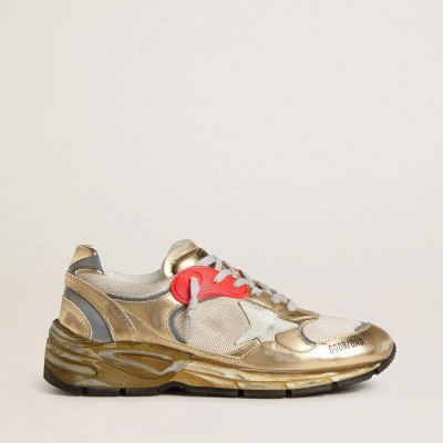 Golden Goose Dad-Star In Mesh And Gold Foiled Leather With White Leather Star