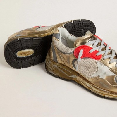 Golden Goose Dad-Star In Mesh And Gold Foiled Leather With White Leather Star