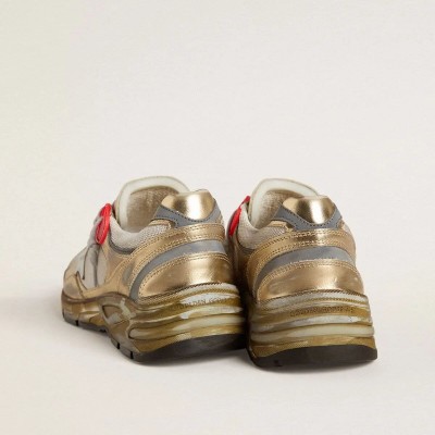 Golden Goose Dad-Star In Mesh And Gold Foiled Leather With White Leather Star